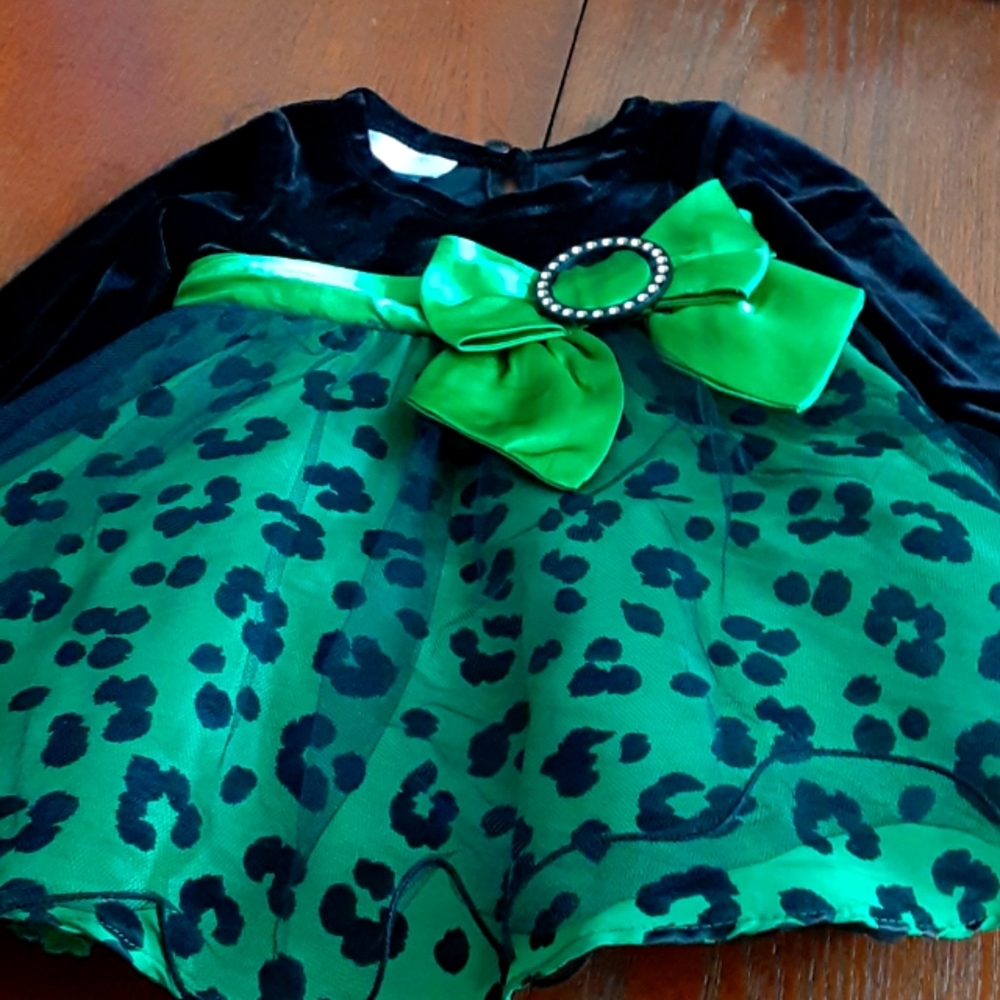 2/$15- Bonnie Baby Black and Green Velvet Bow Party Dress